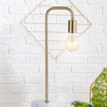 Axel 20.5" Minimalist Glam Gold Pipe Metal/Marble LED Table Lamp - JONATHAN Y